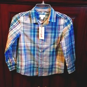 Cat & Jack Children's Long sleeve Teal, Purple, & Gray Madras Plaid Shirt